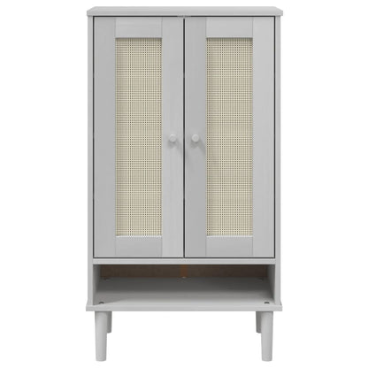 Shoe Cabinet SENJA Rattan Look White 23.4"x13.8"x42.1" Solid Wood