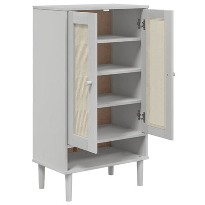 Shoe Cabinet SENJA Rattan Look White 23.4"x13.8"x42.1" Solid Wood