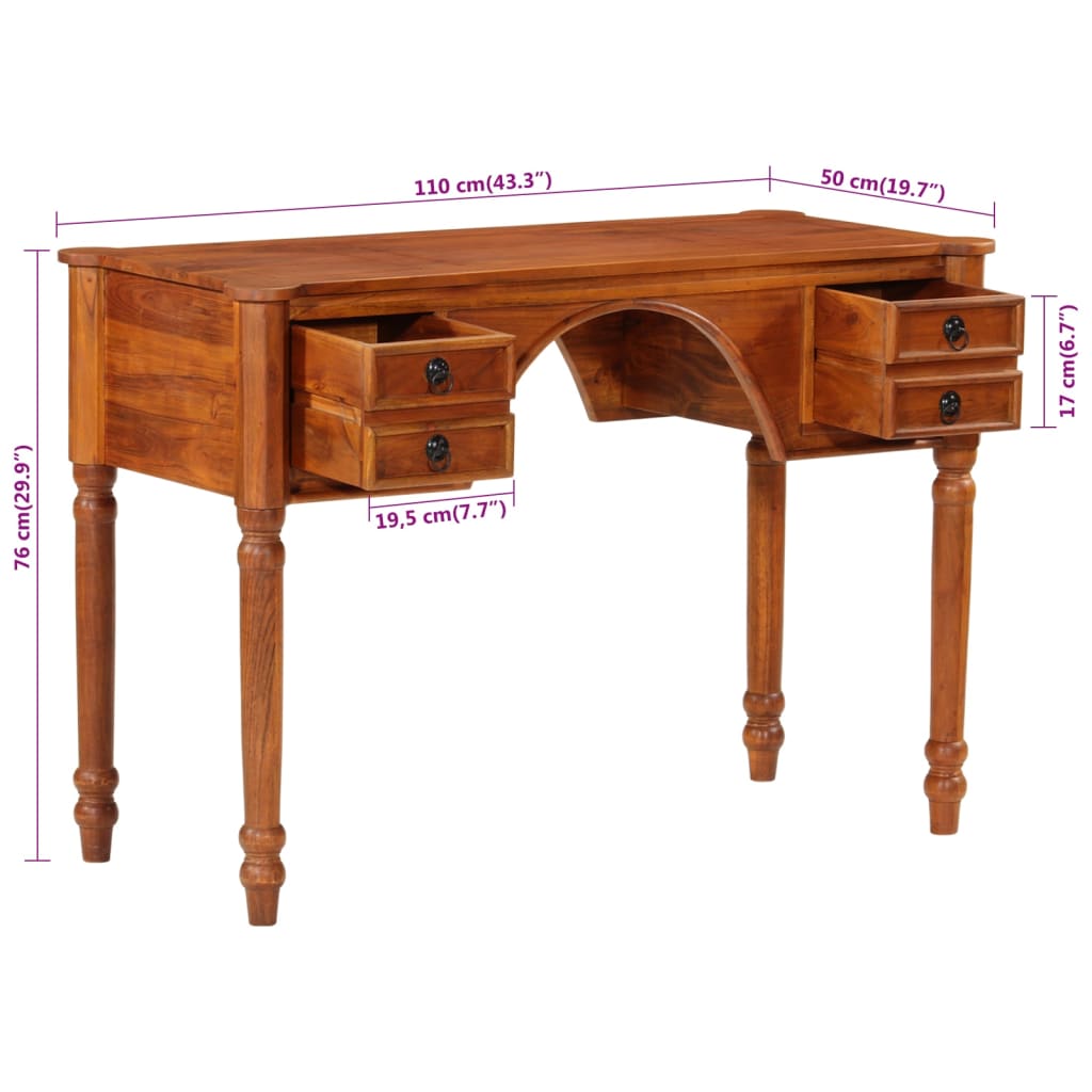 Desk with Drawers 43.3"x19.7"x29.9" Solid Wood Acacia