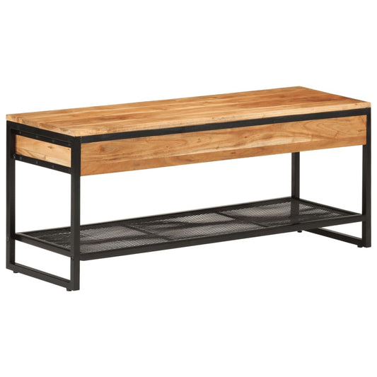 Shoe Bench Natural wood, Black Solid Acacia wood Medium