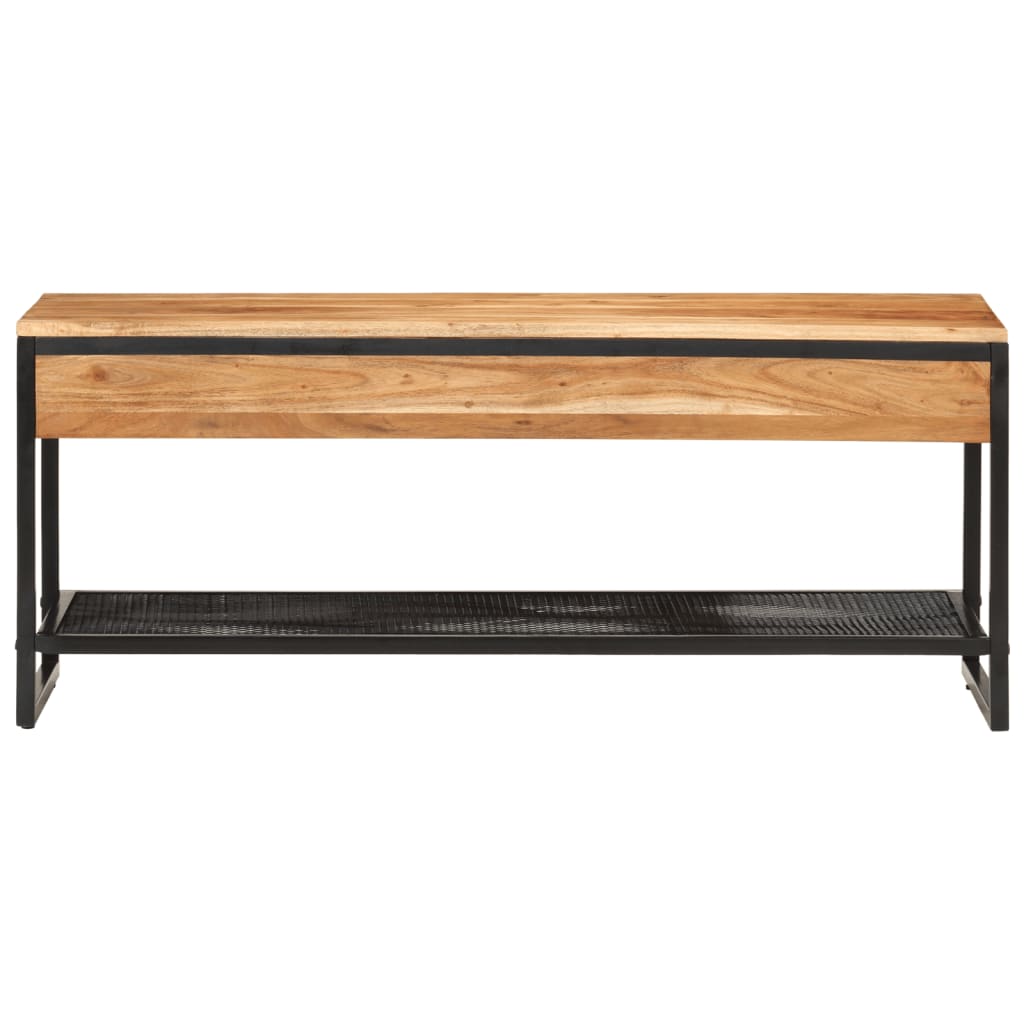 Shoe Bench Natural wood, Black Solid Acacia wood Medium