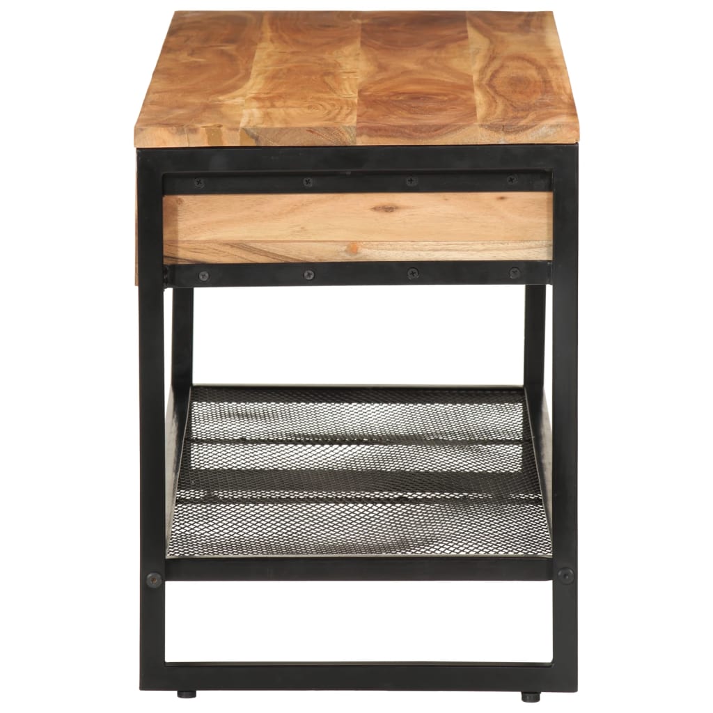 Shoe Bench Natural wood, Black Solid Acacia wood Medium