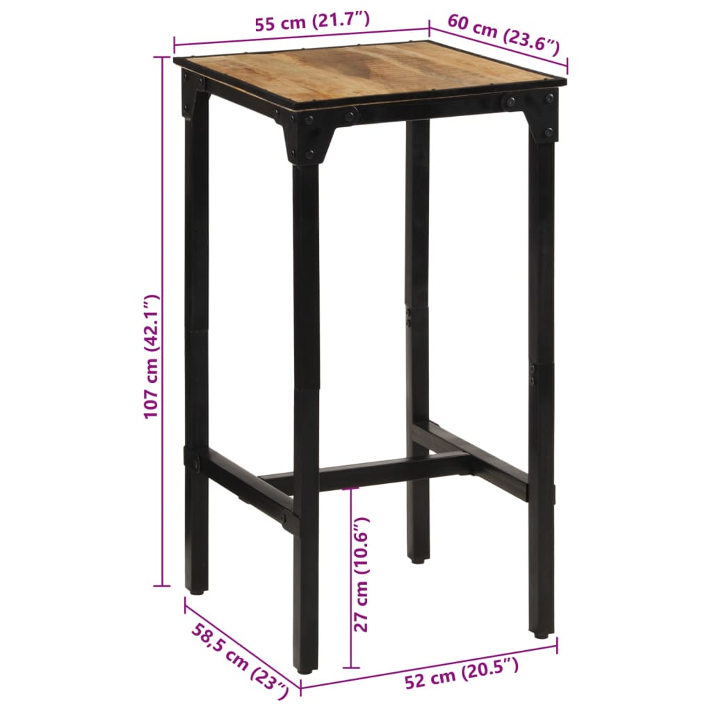 Bar Table 23.6"x21.7"x42.1" Solid Rough Wood Mango