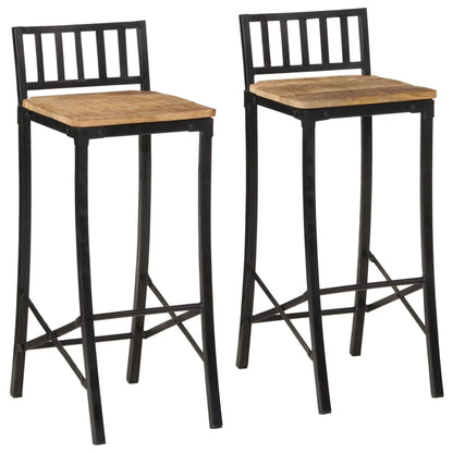 Bar Chair Set of 2 Natural Solid Mango Wood Tall Footrest