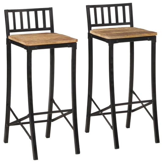 Bar Chair Set of 2 Natural Solid Mango Wood Tall Footrest