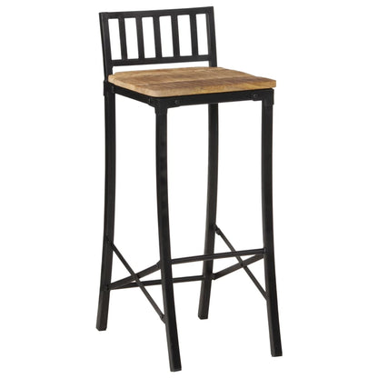Bar Chair Set of 2 Natural Solid Mango Wood Tall Footrest