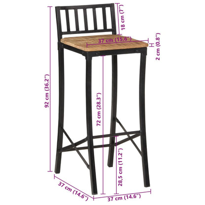 Bar Chair Set of 2 Natural Solid Mango Wood Tall Footrest