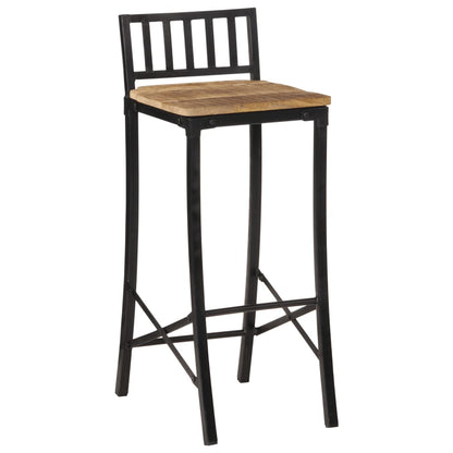 Bar Chair Set of 2 Natural Solid Mango Wood Tall Footrest