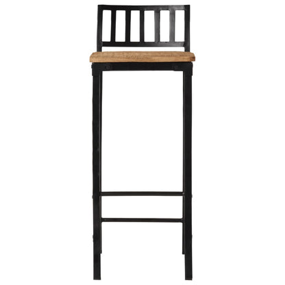 Bar Chair Set of 2 Natural Solid Mango Wood Tall Footrest