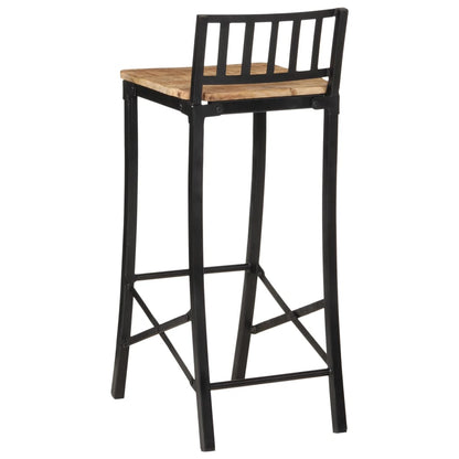 Bar Chair Set of 2 Natural Solid Mango Wood Tall Footrest