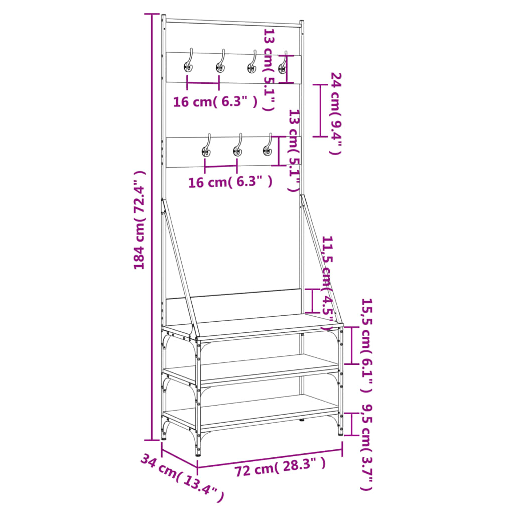 Clothes Rack Smoked Oak Engineered wood, Metal 28.3x13.4x72.4 in