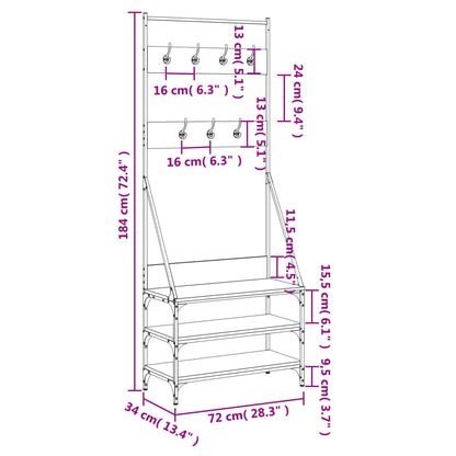 Clothes Rack Smoked Oak Engineered wood, Metal 28.3x13.4x72.4 in