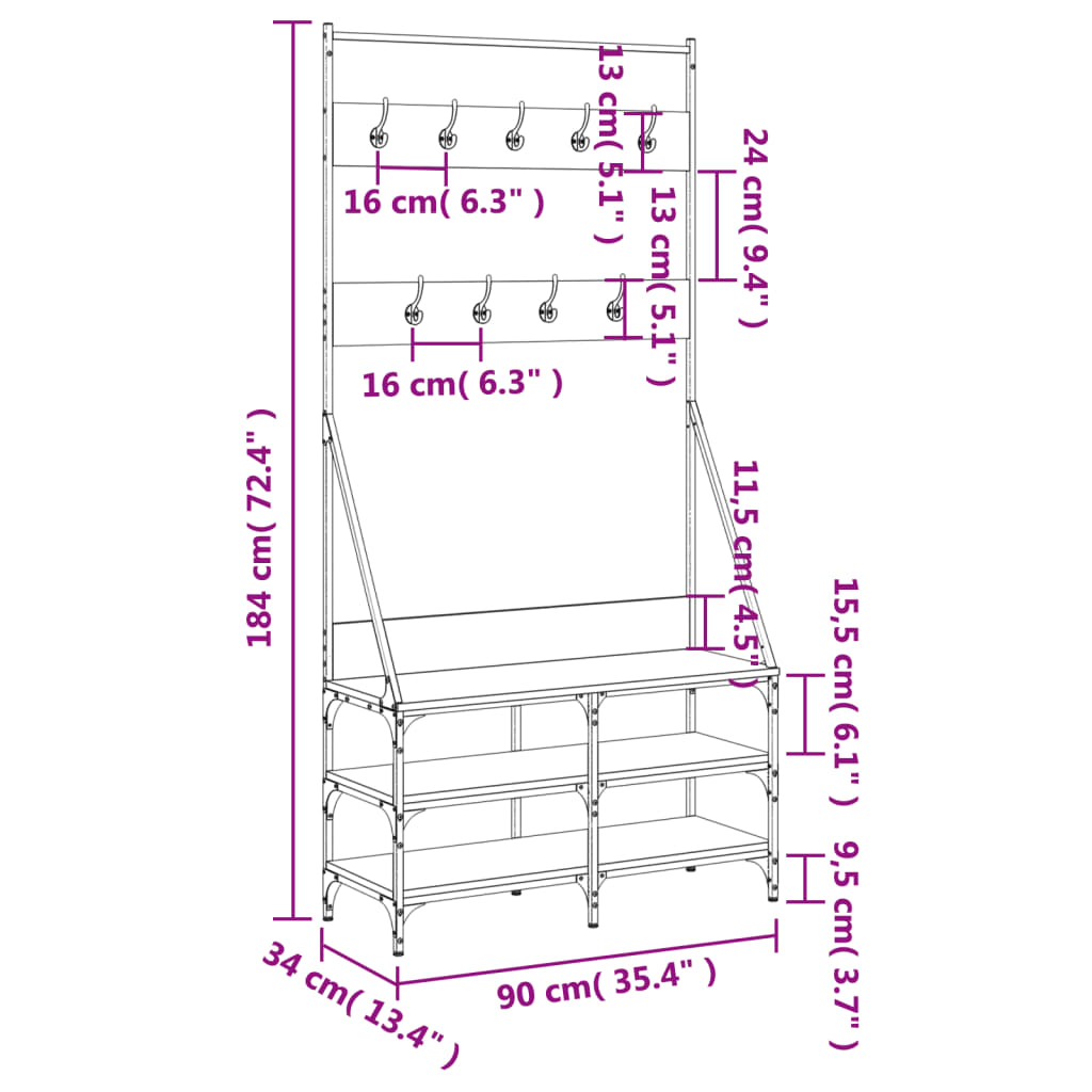 Clothes Rack Black Engineered wood, Metal 35.4x13.4x72.4 in