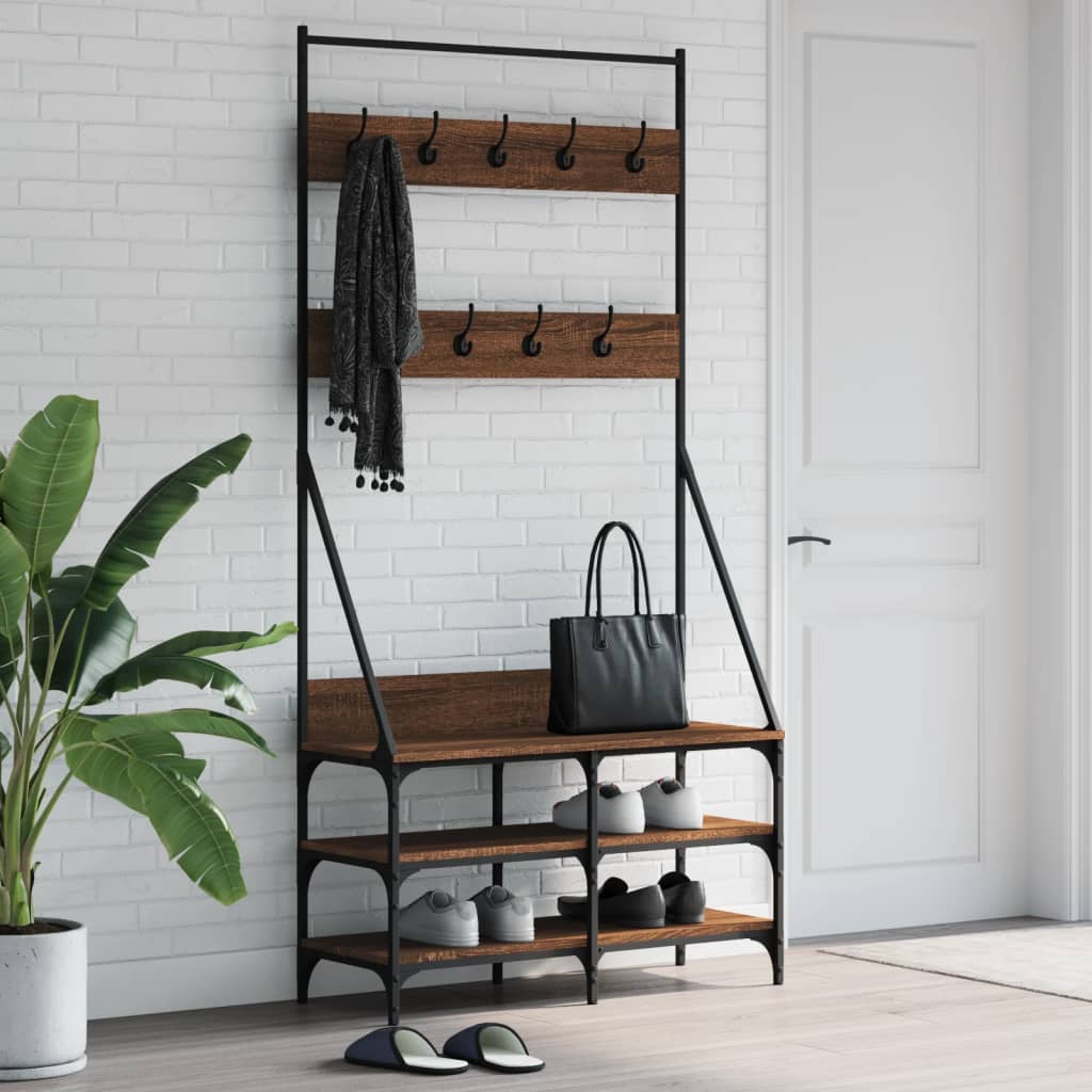 Clothes Rack Brown Oak Engineered Wood Medium Clothes Rack