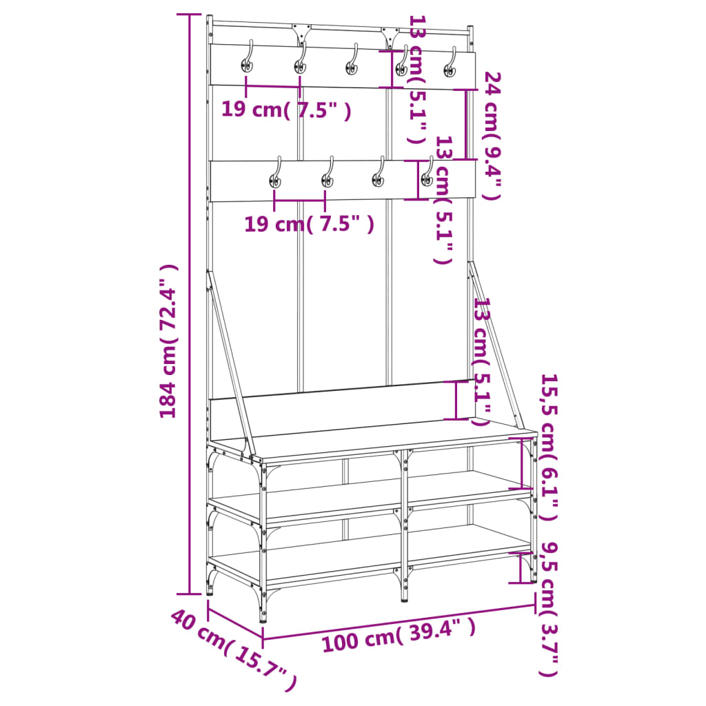 Clothes Rack with Shoe Storage Smoked Oak 39.4"x15.7"x72.4"