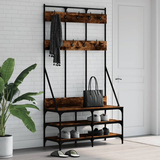 Clothes Rack with Shoe Storage Smoked Oak 39.4"x15.7"x72.4"