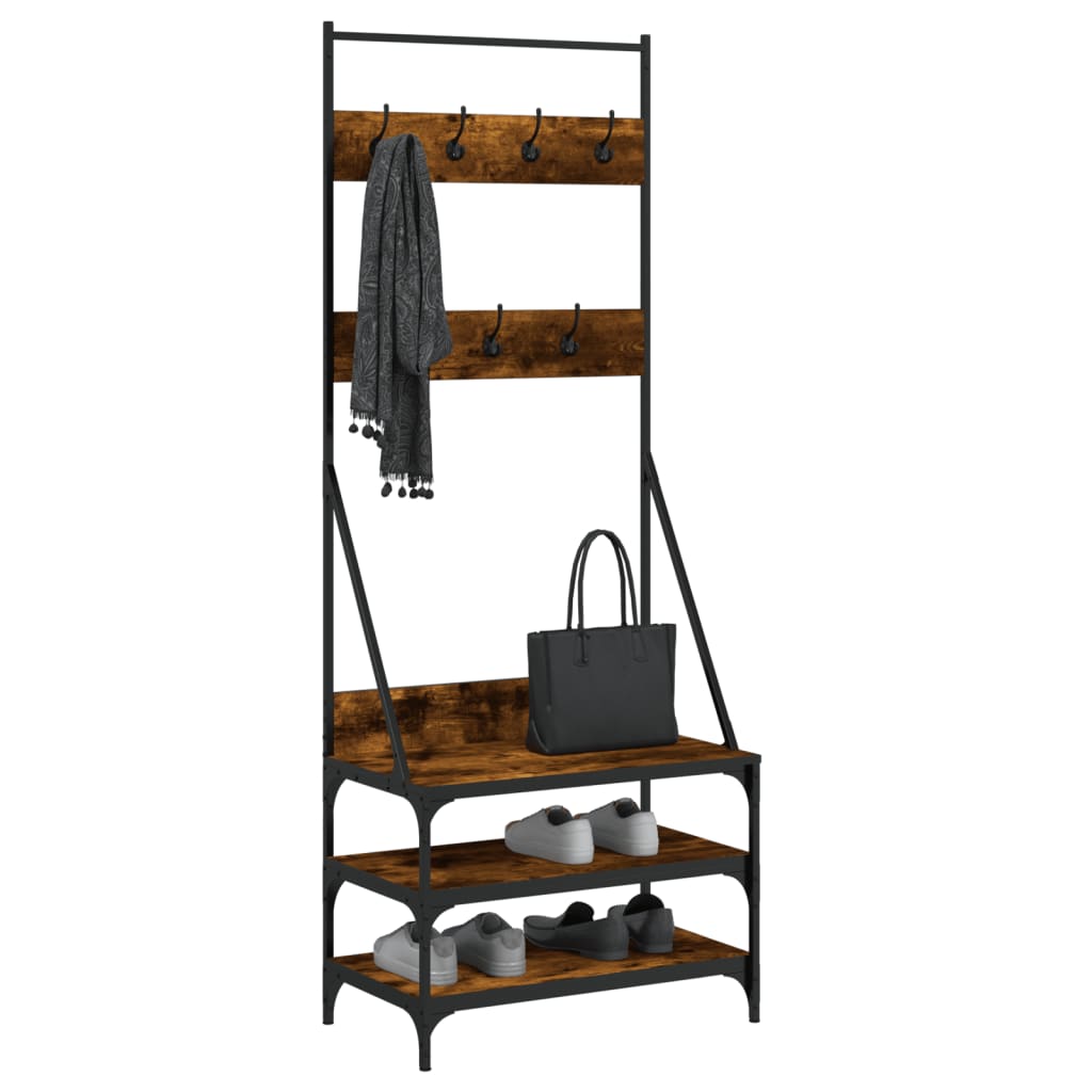 Clothes Rack Smoked Oak Engineered wood, Metal 27.6x15.7x72.4 in