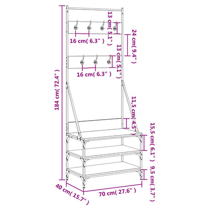 Clothes Rack Smoked Oak Engineered wood, Metal 27.6x15.7x72.4 in