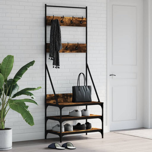 Clothes Rack Smoked Oak Engineered wood, Metal 27.6x15.7x72.4 in