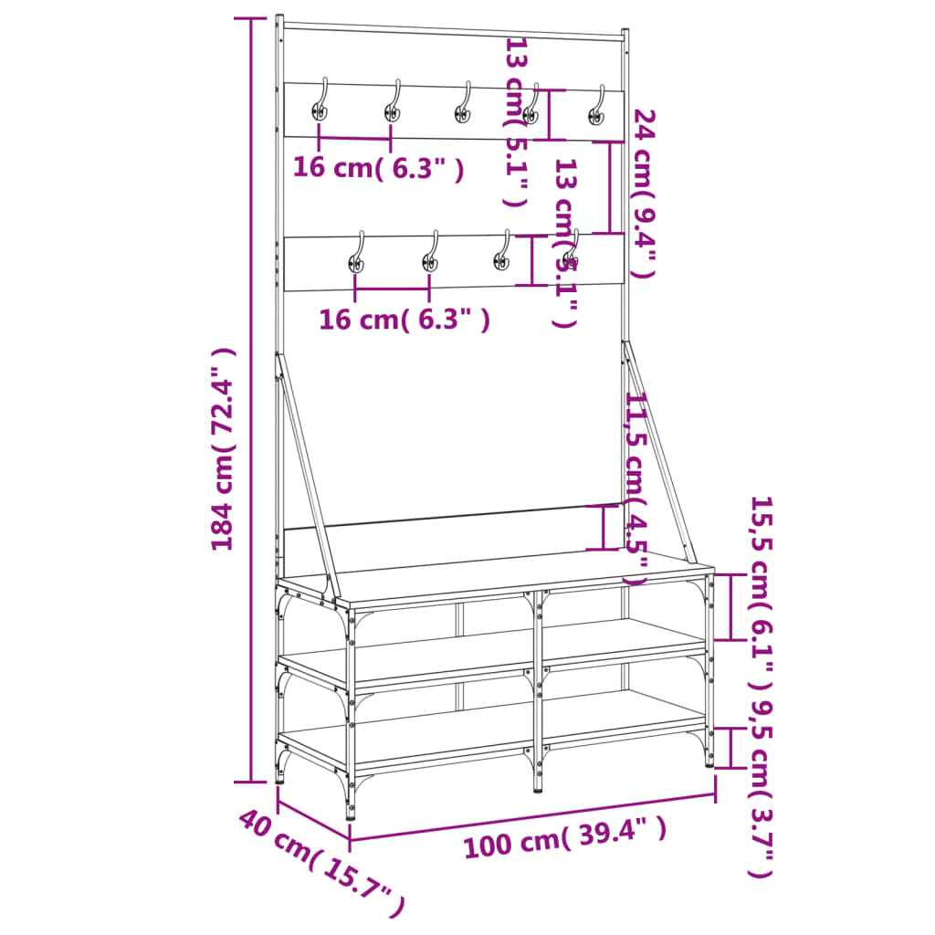 Clothes Rack Brown Oak Engineered wood, Metal Compact
