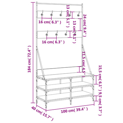 Clothes Rack Brown Oak Engineered wood, Metal Compact