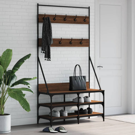 Clothes Rack Brown Oak Engineered wood, Metal Compact