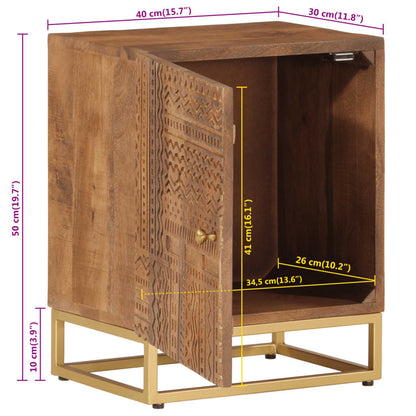Bedside Cabinet Natural Mango Wood Solid Mango Wood and Iron Medium