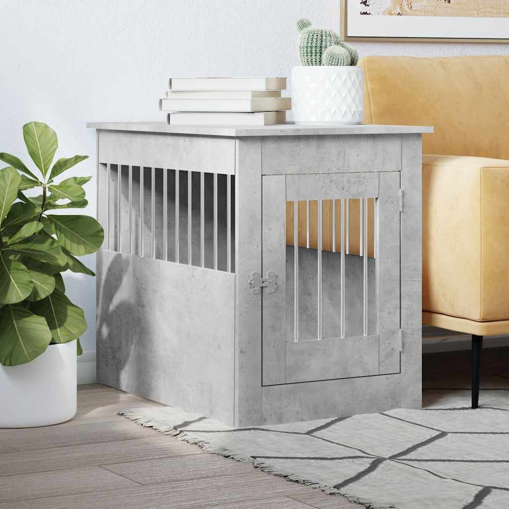 Dog Crate Furniture Concrete Grey Engineered wood, Steel Medium
