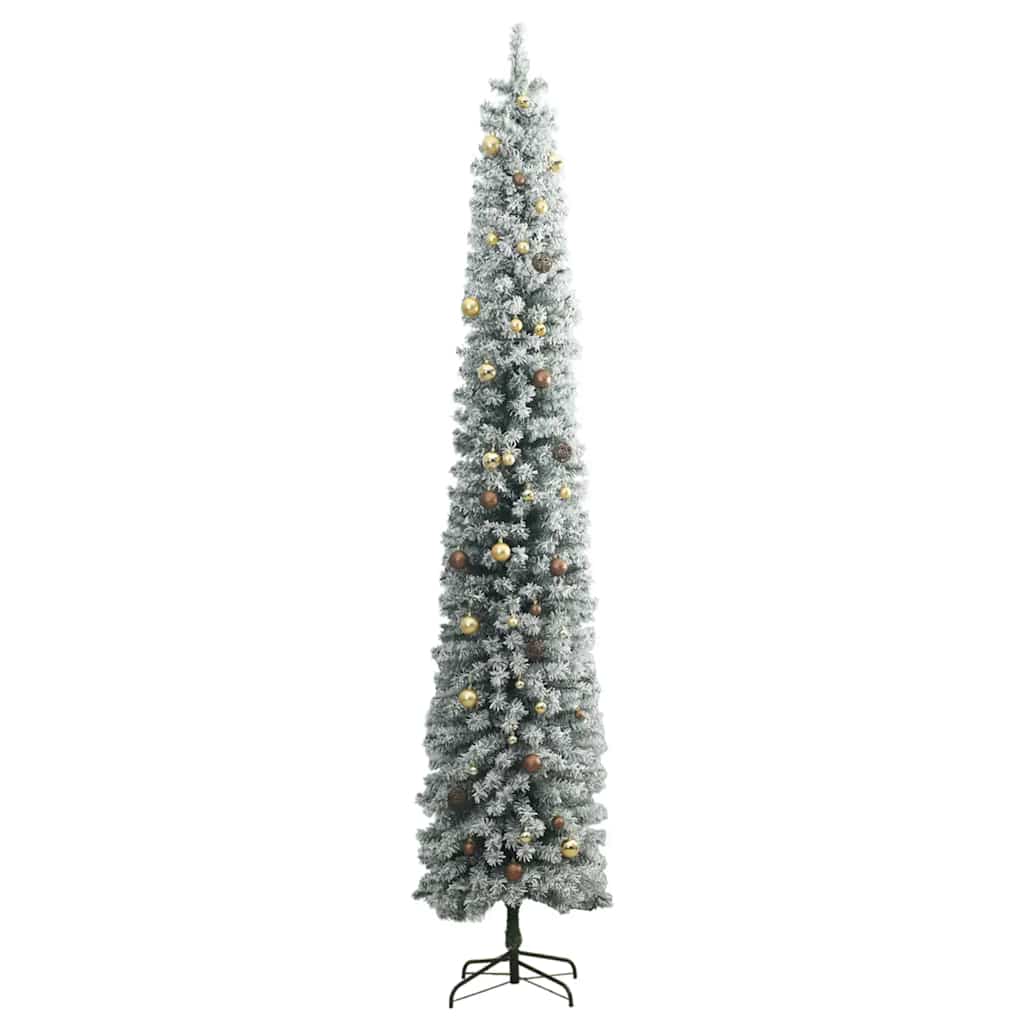 Slim Christmas Tree 300 LEDs & Ball Set & Flocked Snow 106.3"