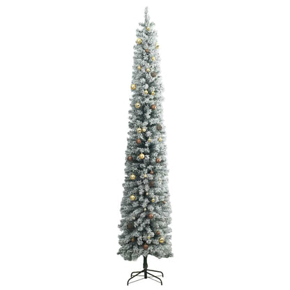 Slim Christmas Tree 300 LEDs & Ball Set & Flocked Snow 118.1"