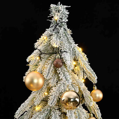 Artificial Christmas Tree 300 LEDs&Ball Set&Flocked Snow 82.7"