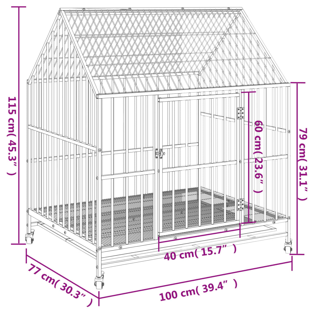 Dog Cage Black Galvanized steel Large Dog Cage Rectangular