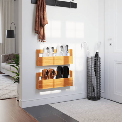 Wall-mounted Shoe Rack Set of 2 Wax brown Solid pine wood