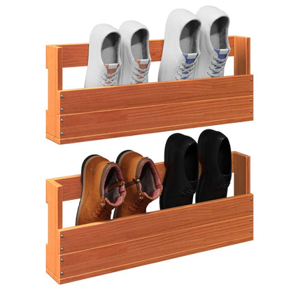 Wall-mounted Shoe Rack Set of 2 Wax brown Solid pine wood