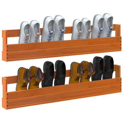 Wall-mounted Shoe Rack Set of 2 Wax Brown Solid pine wood Medium