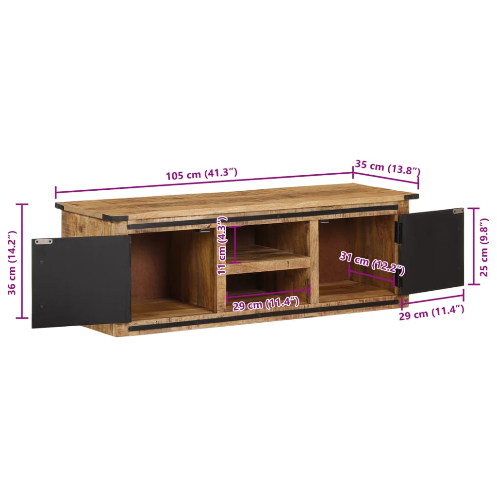 TV Cabinet Natural wood with black doors Solid Mango Wood Medium