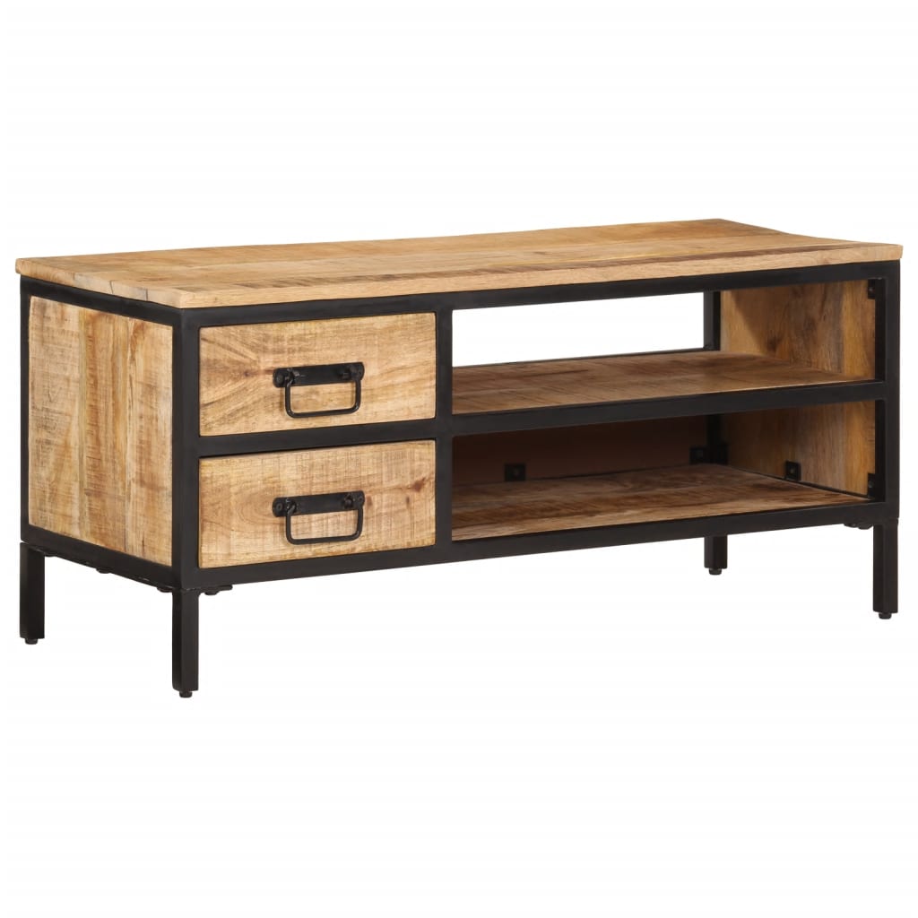 TV Cabinet Natural Solid mango wood with a natural finish, iron