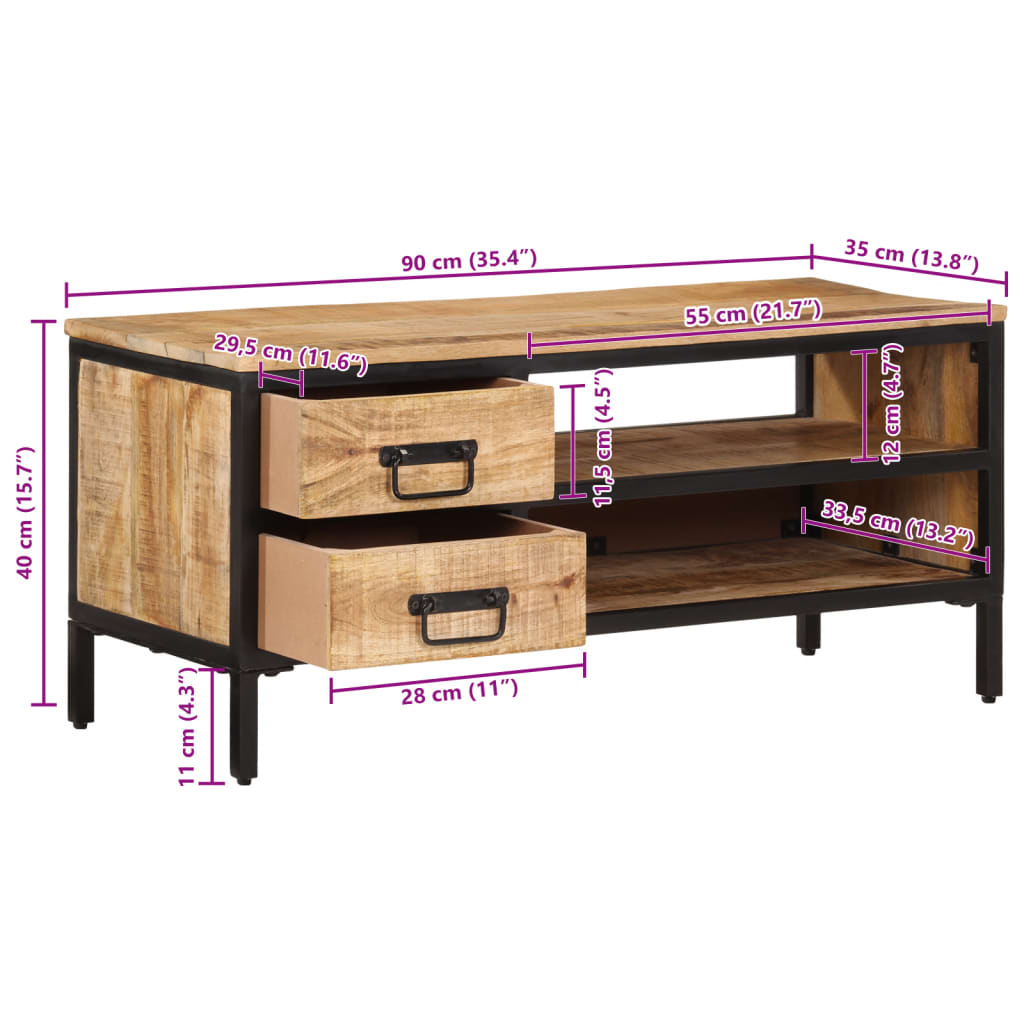 TV Cabinet Natural Solid mango wood with a natural finish, iron