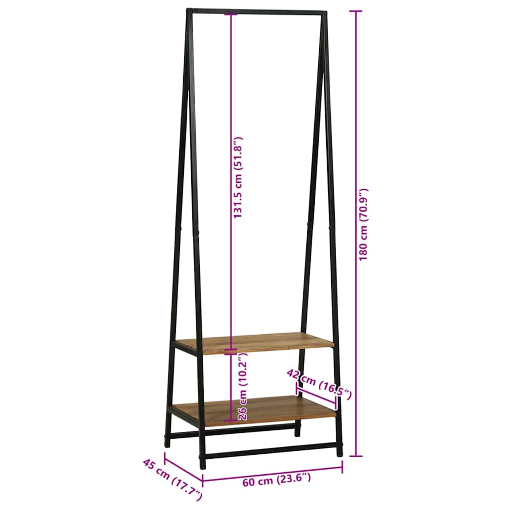 Clothes Rack Black 60 x 45 x 180 cm Solid Acacia wood