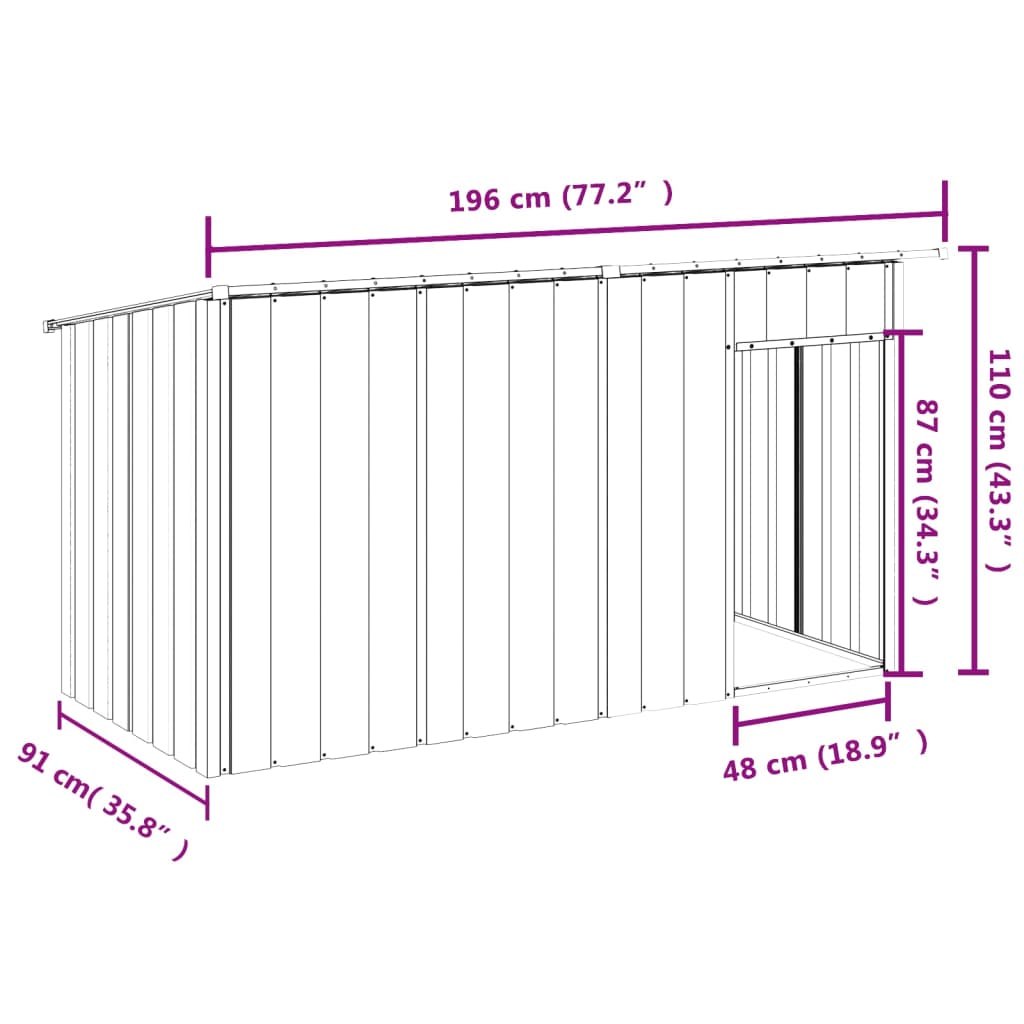 Dog House Anthracite Galvanized Steel 77.2 x 35.8 x 43.3 in
