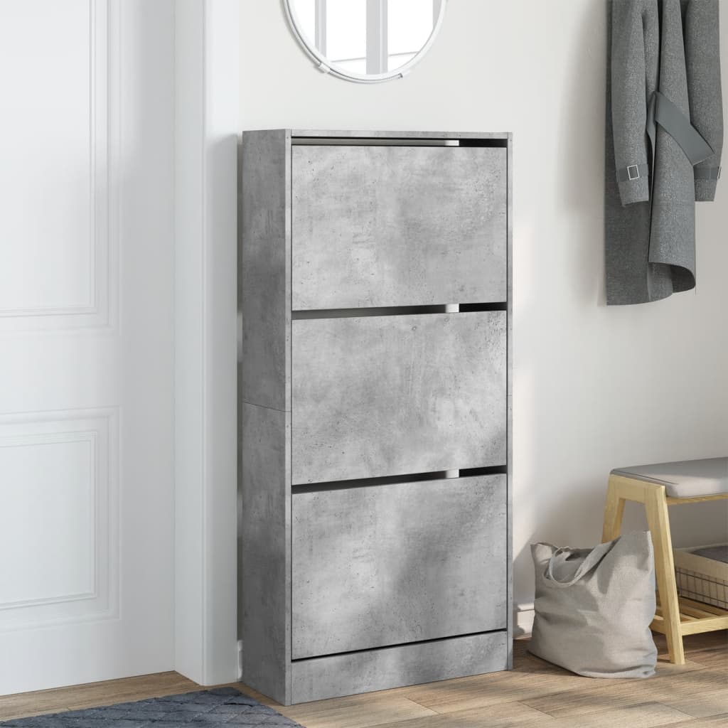 Shoe Cabinet Concrete Grey Engineered Wood Compact Shoe Cabinet