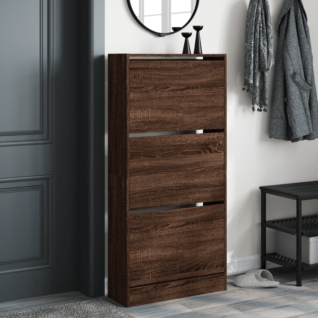 Shoe Cabinet Brown Oak 23.6"x8.3"x49.4" Engineered Wood
