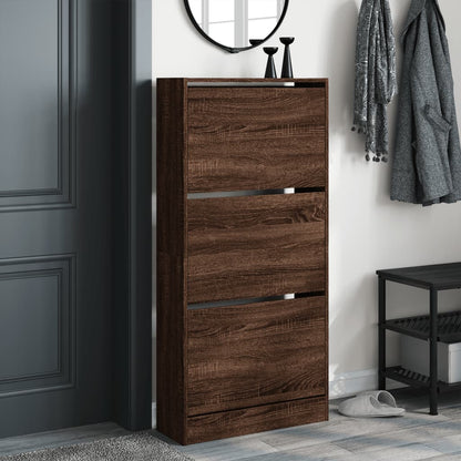 Shoe Cabinet Brown Oak 23.6"x8.3"x49.4" Engineered Wood