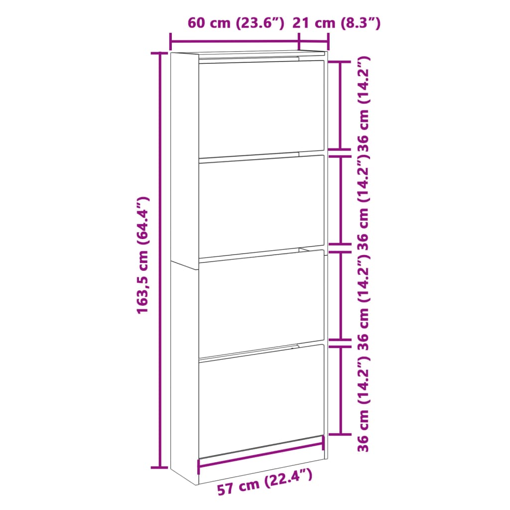 Shoe Cabinet White 23.6"x8.3"x64.4" Engineered Wood