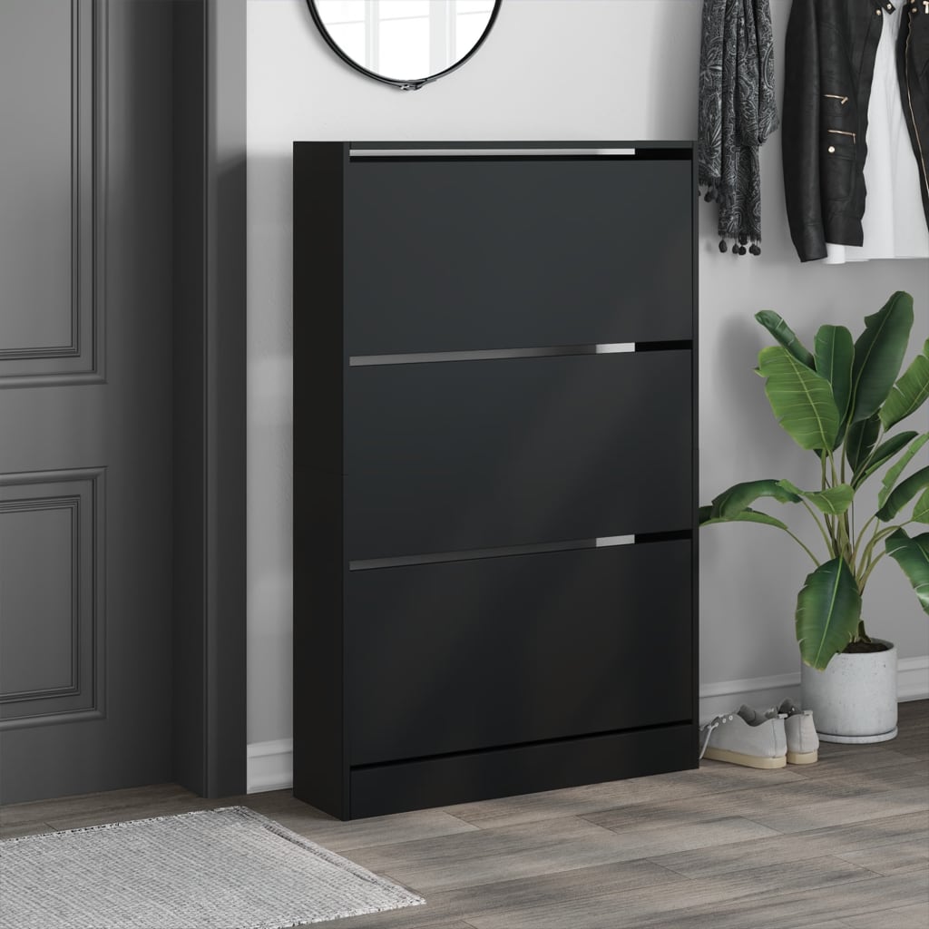 Shoe Cabinet Black 31.5"x8.3"x49.4" Engineered Wood