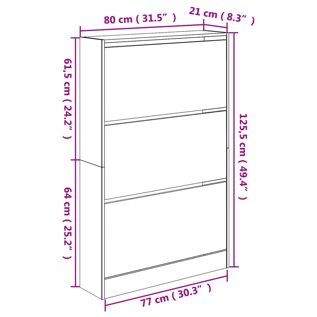 Shoe Cabinet Black 31.5"x8.3"x49.4" Engineered Wood