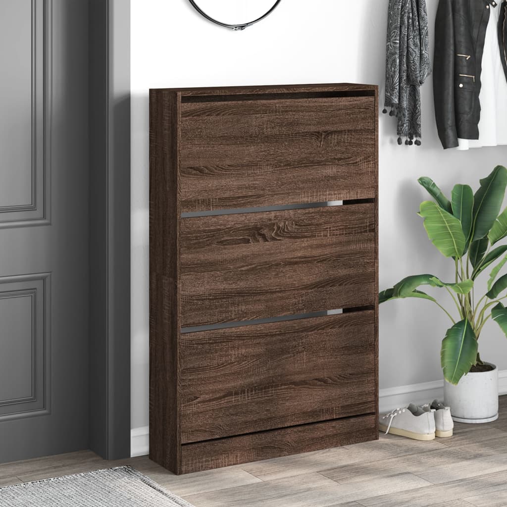 Shoe Cabinet Brown Oak 31.5"x8.3"x49.4" Engineered Wood
