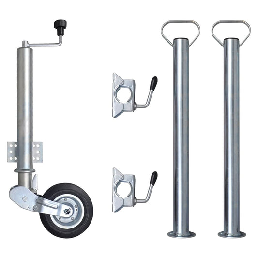 Trailer Jack Wheel 2.4" with 2 Support Tubes and 2 Split Clamps