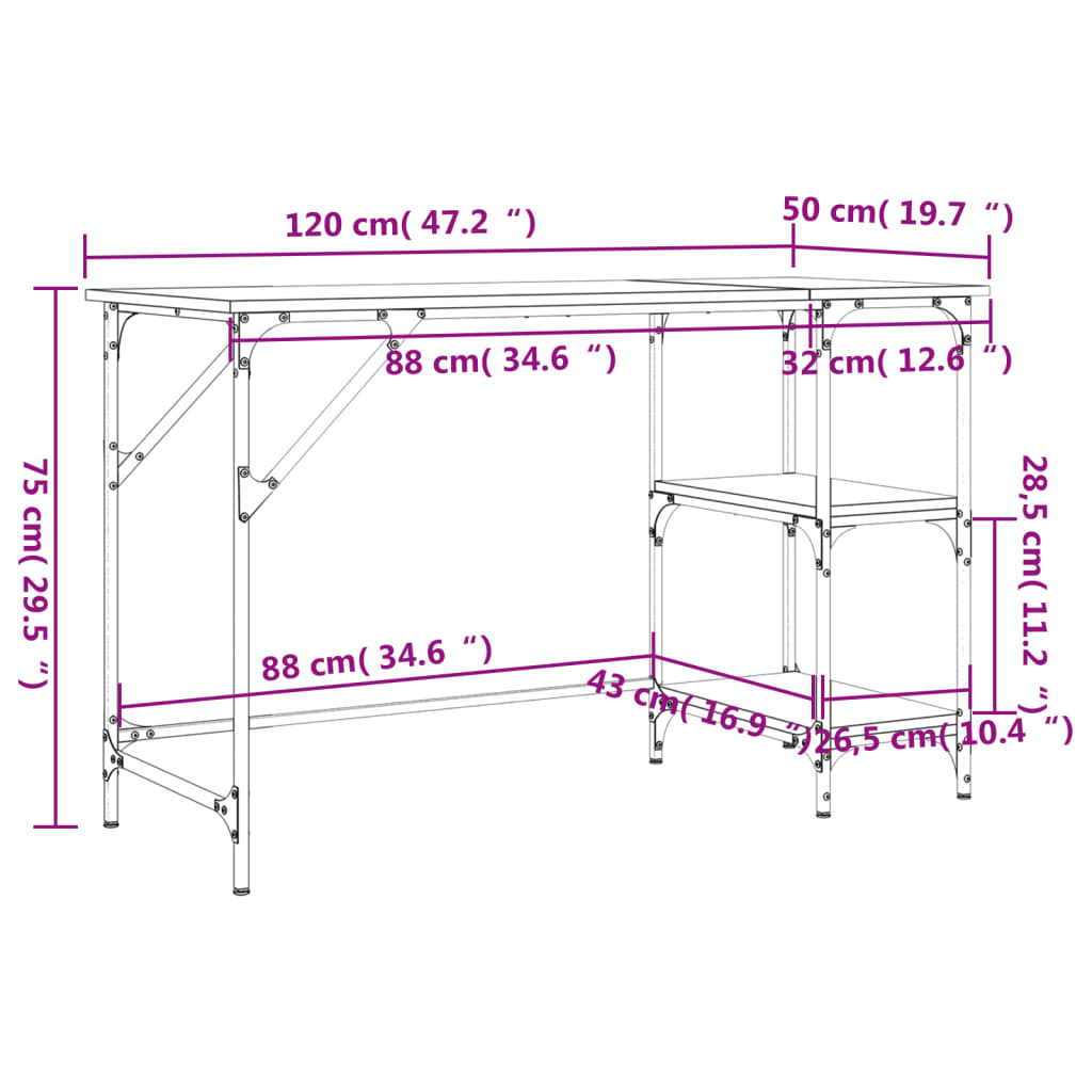 Desk Smoked Oak 47.2"x19.7"x29.5" Metal and Engineered Wood