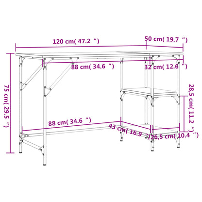 Desk Smoked Oak 47.2"x19.7"x29.5" Metal and Engineered Wood